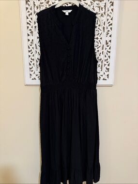 croft & barrow Black Sleeveless Midi Dress with Smocked Waist